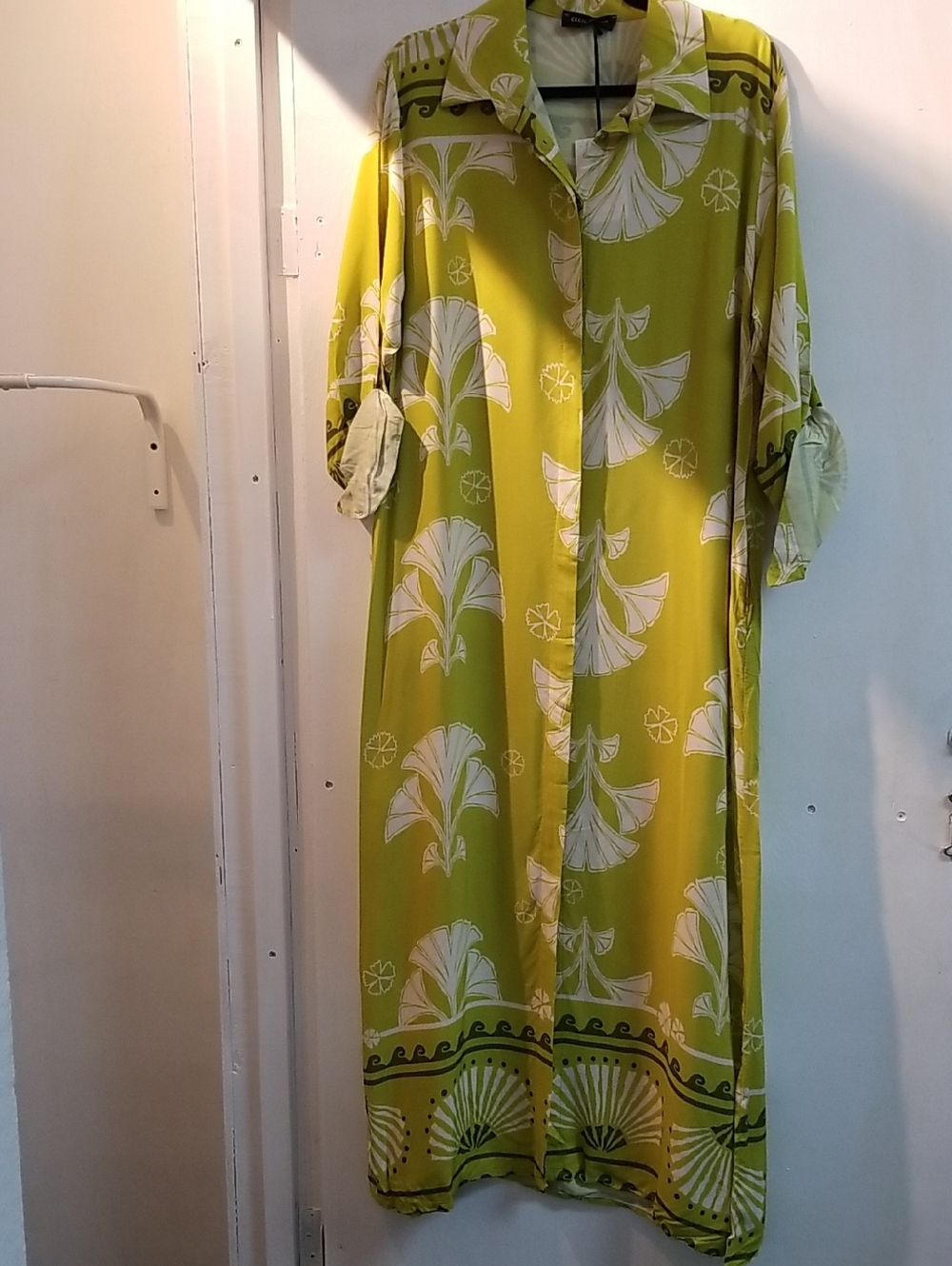 Lime Green Floral Button-Front Maxi Dress